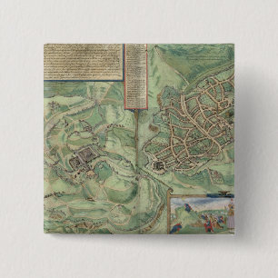 Map of Jerusalem, from 'Civitates Orbis Terrarum' 2 Inch Square Button