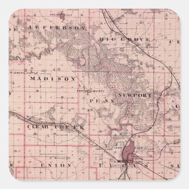 Map of Johnson County, State of Iowa Square Sticker (Front)