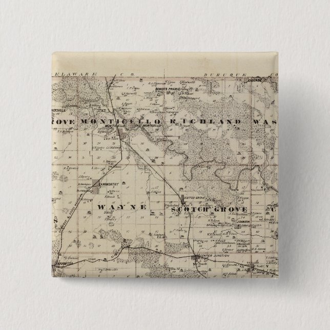 Map of Jones County, State of Iowa 2 Inch Square Button (Front)