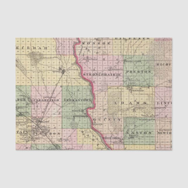 Map of Juneau and Adams counties Tissue Paper (Front)