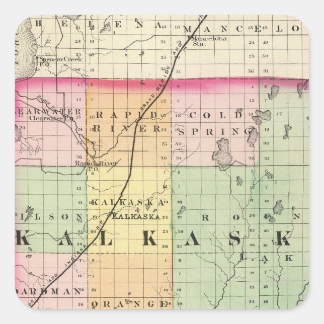 Map of Kalkaska County, Michigan Square Sticker (Front)