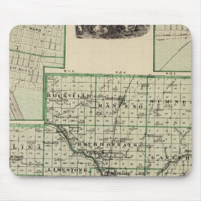 Map of Kankakee County, Kankakee and Gilman Mouse Pad (Front)