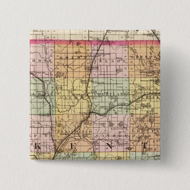 Map of Kent County, Michigan 2 Inch Square Button (Front)