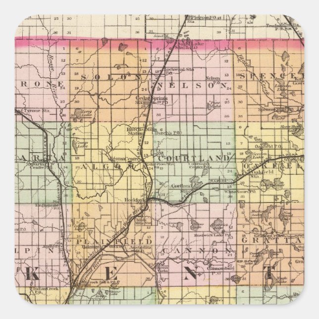 Map of Kent County, Michigan Square Sticker (Front)