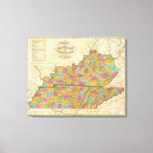 Map of Kentucky And Tennessee Canvas Print