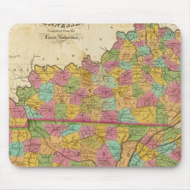 Map of Kentucky And Tennessee Mouse Pad (Front)