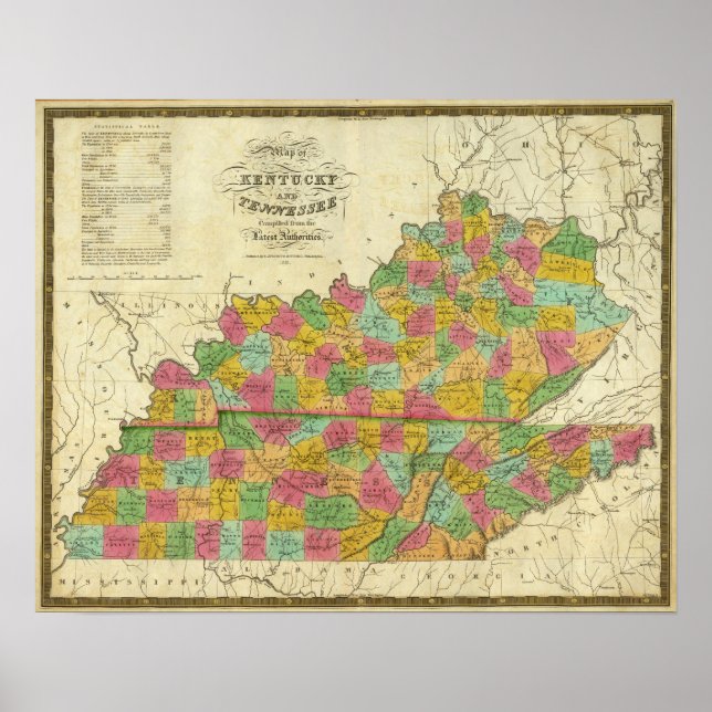 Map of Kentucky and Tennessee Poster (Front)