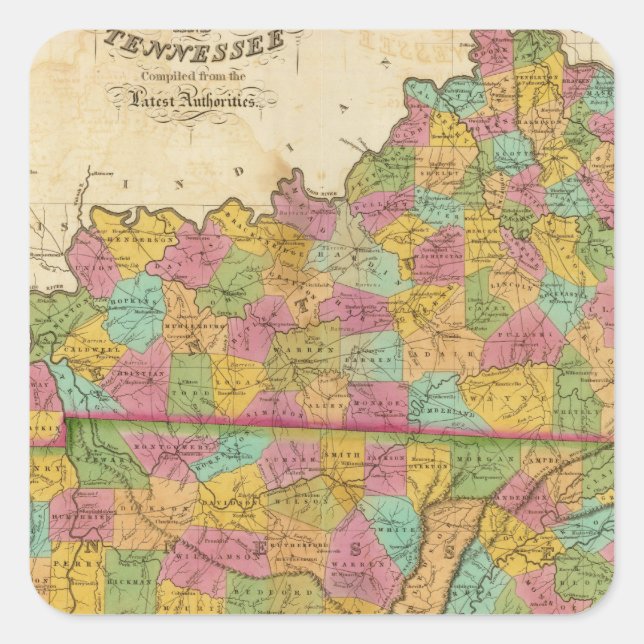 Map of Kentucky And Tennessee Square Sticker (Front)