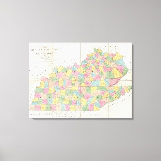 Map of Kentucky & Tennessee Canvas Print (Front)