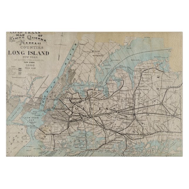 Map of Kings, Queens, Long Island Cutting Board (Front)