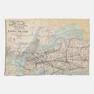 Map of Kings, Queens, Long Island Kitchen Towel