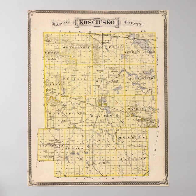 Map of Kosciusko County Poster (Front)