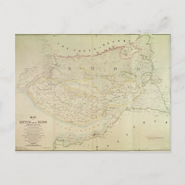 Map of Kutch and Runn, India, 1854 Postcard (Front)
