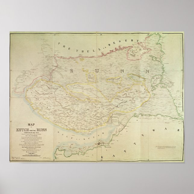 Map of Kutch and Runn, India, 1854 Poster (Front)
