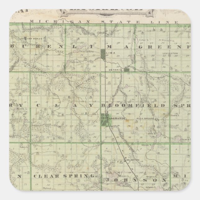 Map of Lagrange County with La Grange, Lima Square Sticker (Front)