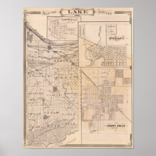 Map of Lake County with Lowell Poster