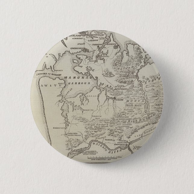 Map of land between Auckland & Waikato River 2 Inch Round Button (Front)