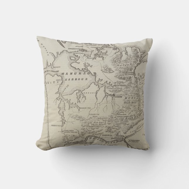 Map of land between Auckland & Waikato River Throw Pillow (Front)
