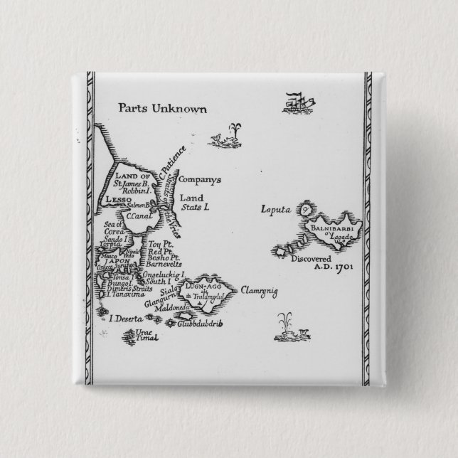 Map of Laputa, Balnibari, Luggnagg 2 Inch Square Button (Front)