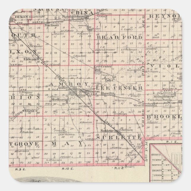 Map of Lee County and Amboy Square Sticker (Front)