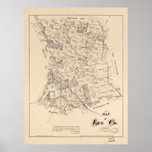 Map of Lee County, Texas (1879) Poster (Front)