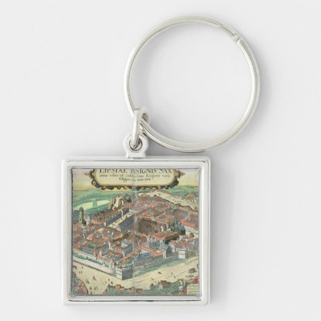 Map of Leipzig, from 'Civitates Orbis Terrarum' by Keychain (Front)