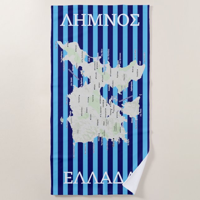 Map of Lemnos in Greek Beach Towel (Front)