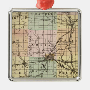 Map of Lenawee County, Michigan Metal Ornament