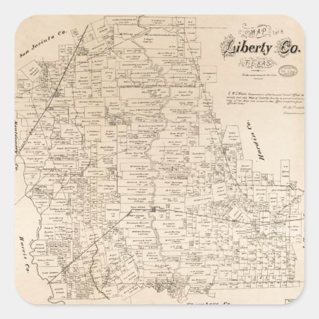 Map of Liberty County, Texas (1879) Square Sticker (Front)