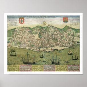 Map of Lisbon, from 'Civitates Orbis Terrarum' by Poster