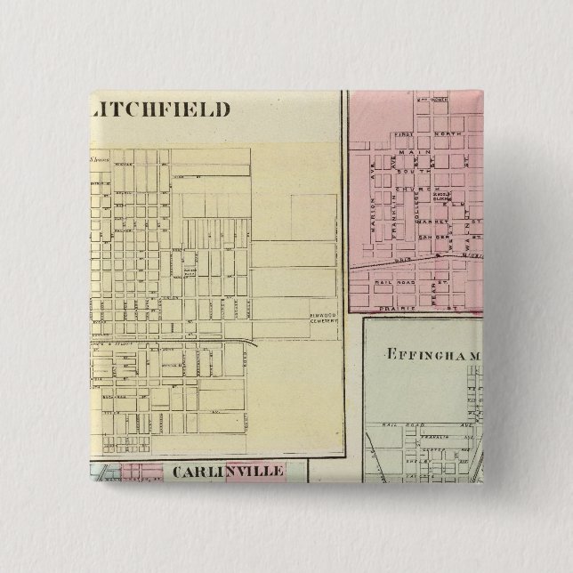 Map of Litchfield, Carlinsville, Salem 2 Inch Square Button (Front)