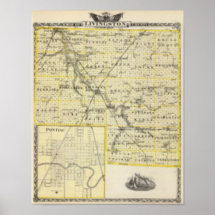 Map of Livingston County and Pontiac Poster