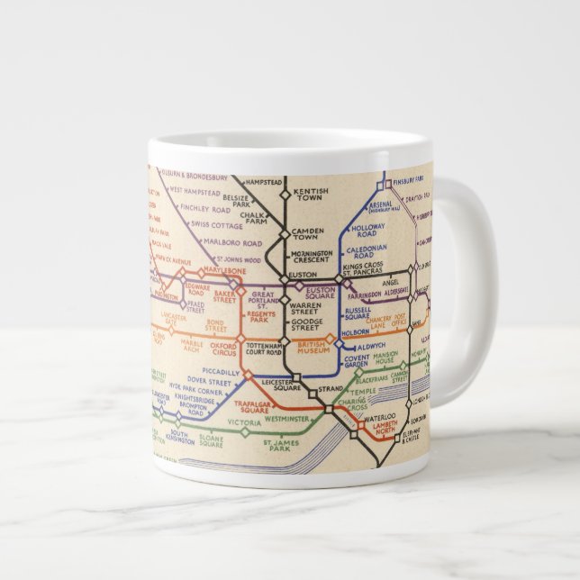 Map of London's Underground Railways Large Coffee Mug (Front Right)