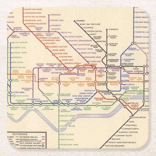 Map of London's Underground Railways Square Paper Coaster (Front)