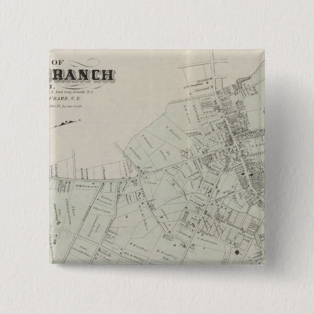 Map of Long Branch, NJ 2 Inch Square Button (Front)