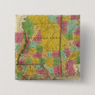 Map of Louisiana, Mississippi and Alabama 2 Inch Square Button