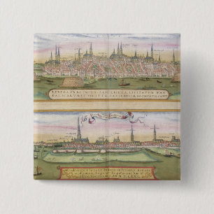 Map of Lubeck and Hamburg, from 'Civitates Orbis T 2 Inch Square Button