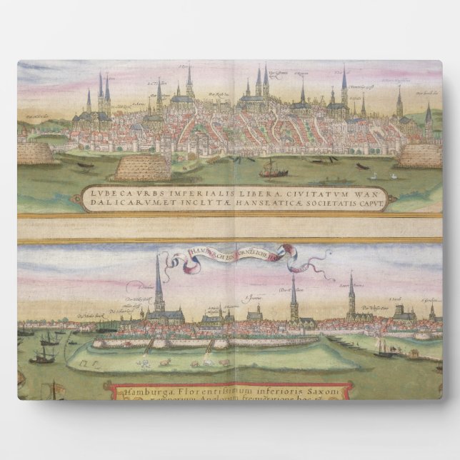 Map of Lubeck and Hamburg, from 'Civitates Orbis T Plaque (Front)