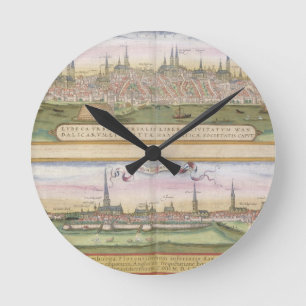 Map of Lubeck and Hamburg, from 'Civitates Orbis T Round Clock