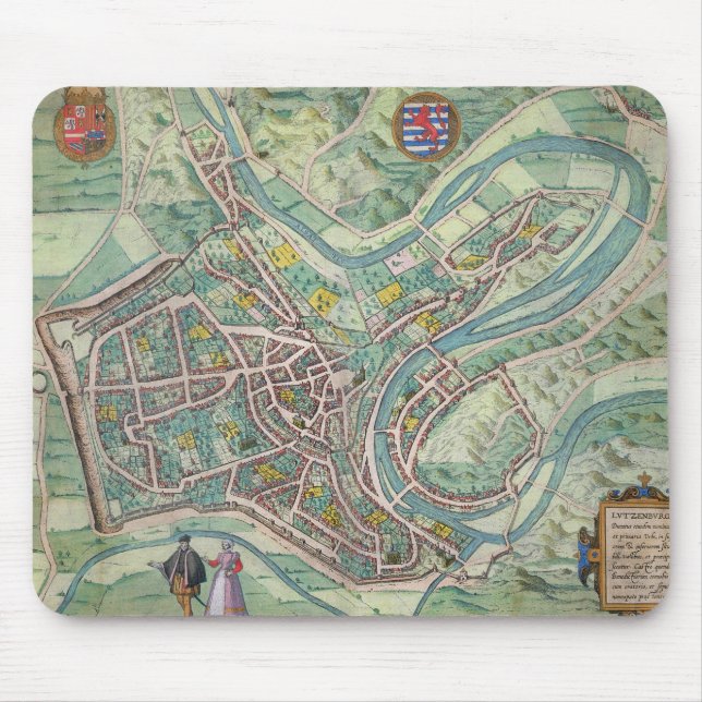 Map of Luxembourg, from 'Civitates Orbis Terrarum' Mouse Pad (Front)