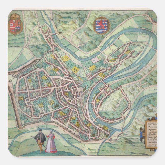 Map of Luxembourg, from 'Civitates Orbis Terrarum' Square Sticker (Front)