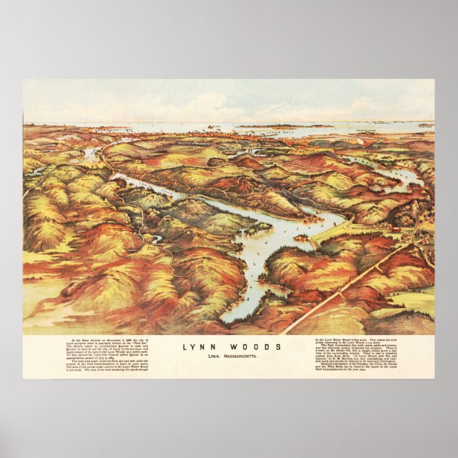 Map of Lynn Woods, Massachusetts in 1904 Poster (Front)