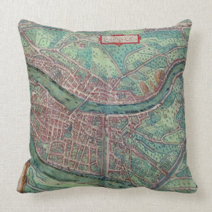 Map of Lyon, from 'Civitates Orbis Terrarum' by Ge Throw Pillow