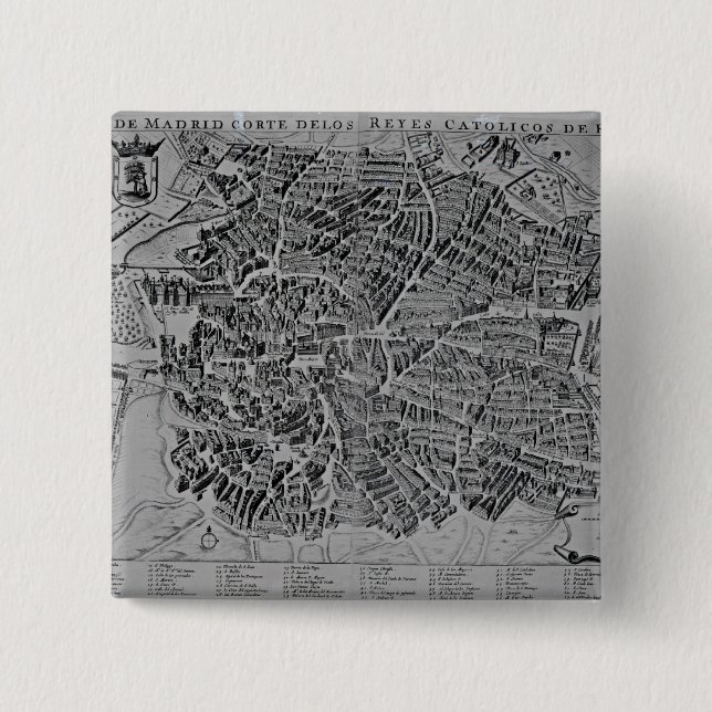 Map of Madrid 2 Inch Square Button (Front)