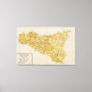 Map of Mafia Activity in Sicily Italy 1900 Canvas Print