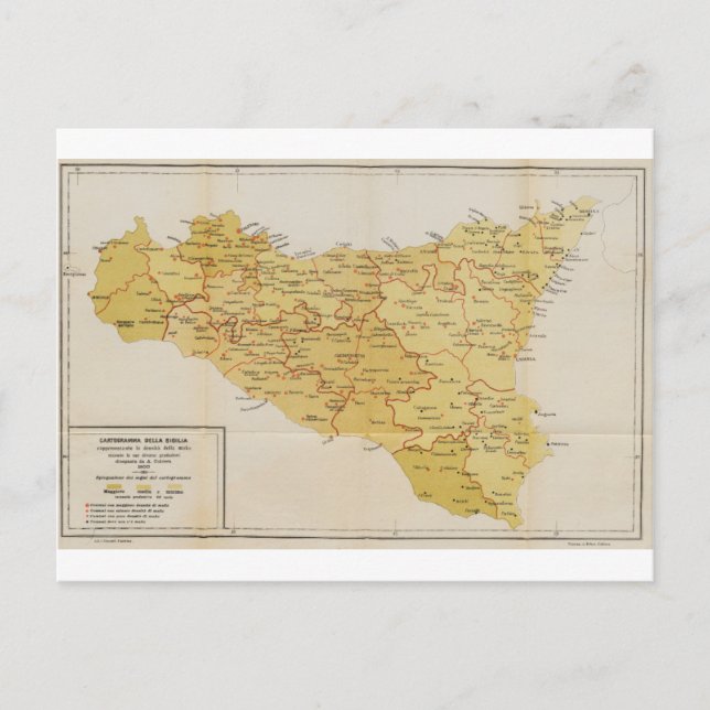 Map of Mafia Activity in Sicily Italy 1900 Postcard (Front)