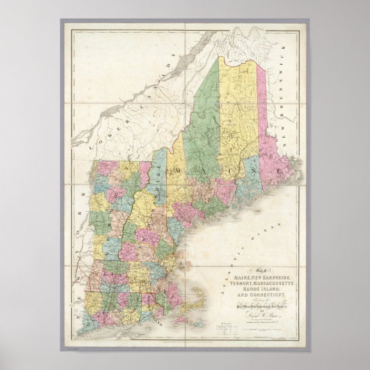 Map Of Maine New Hampshire Vermont Poster Zazzle 2701