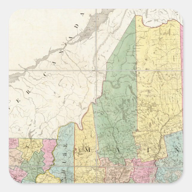 Map of Maine, New Hampshire, Vermont Square Sticker (Front)