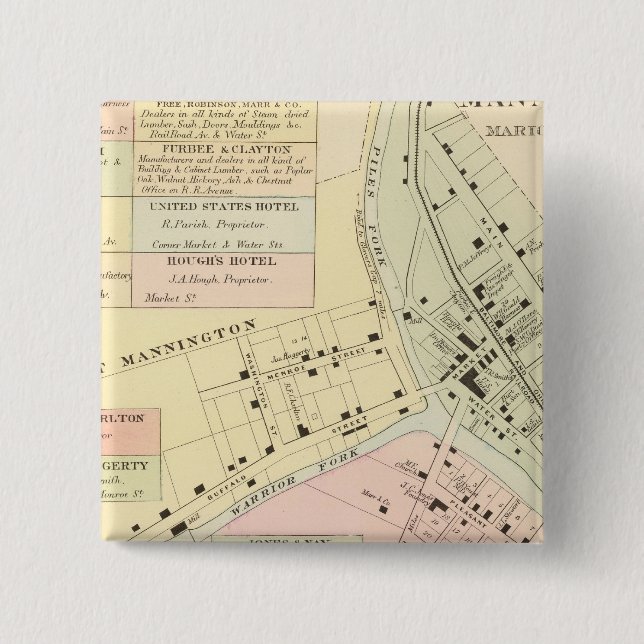 Map of Mannington, West Virginia 2 Inch Square Button (Front)