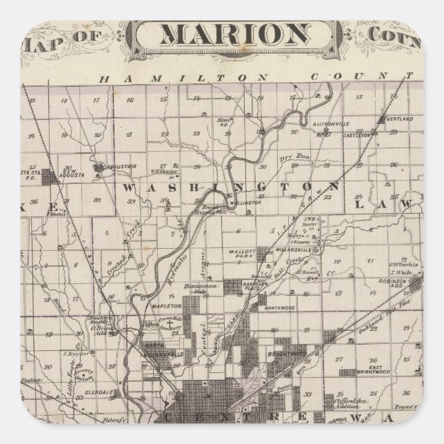 Map of Marion County 2 Square Sticker (Front)